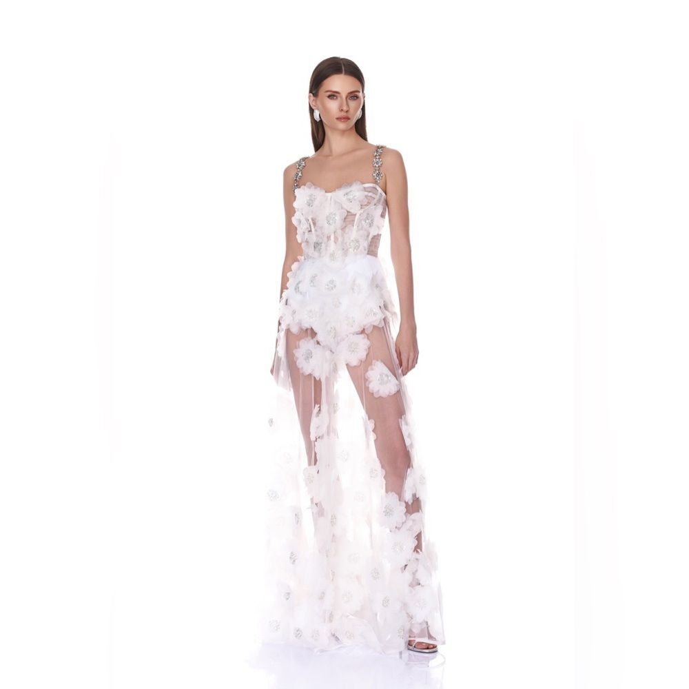 NWOT BRONX BANCO Anastasia Rosalie white Floral Sheer Corset Wedding Bridal Gown - Picture 2 of 16